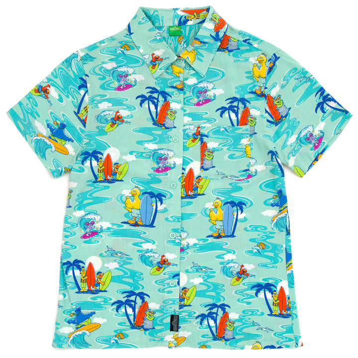 Sesame Street Abby Cadabby Bert & Ernie Big Bird Cookie Monster Elmo Matching Family Hawaiian Button Down Dress Shirt Adult