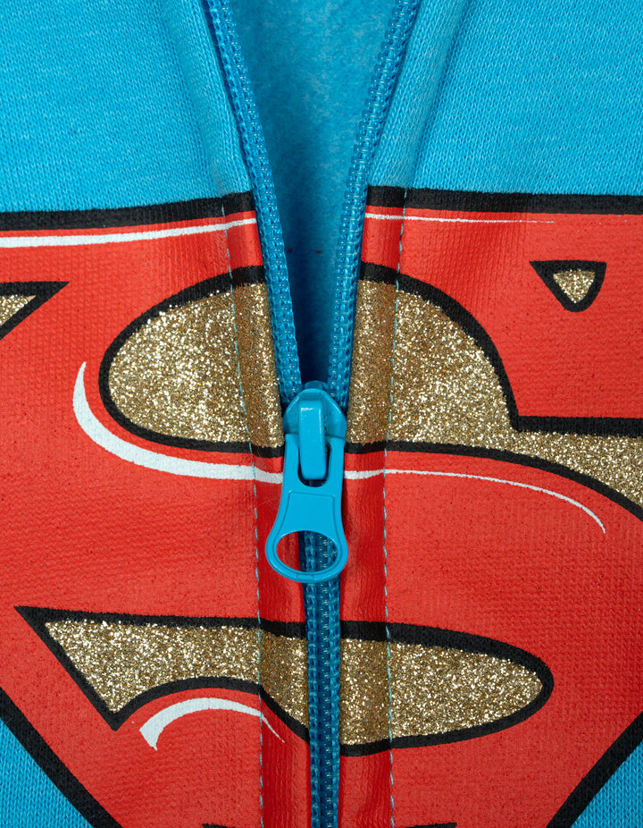 Warner Bros. Justice League Supergirl Girls' Cosplay Zip-Up Hooded Jacket Blue