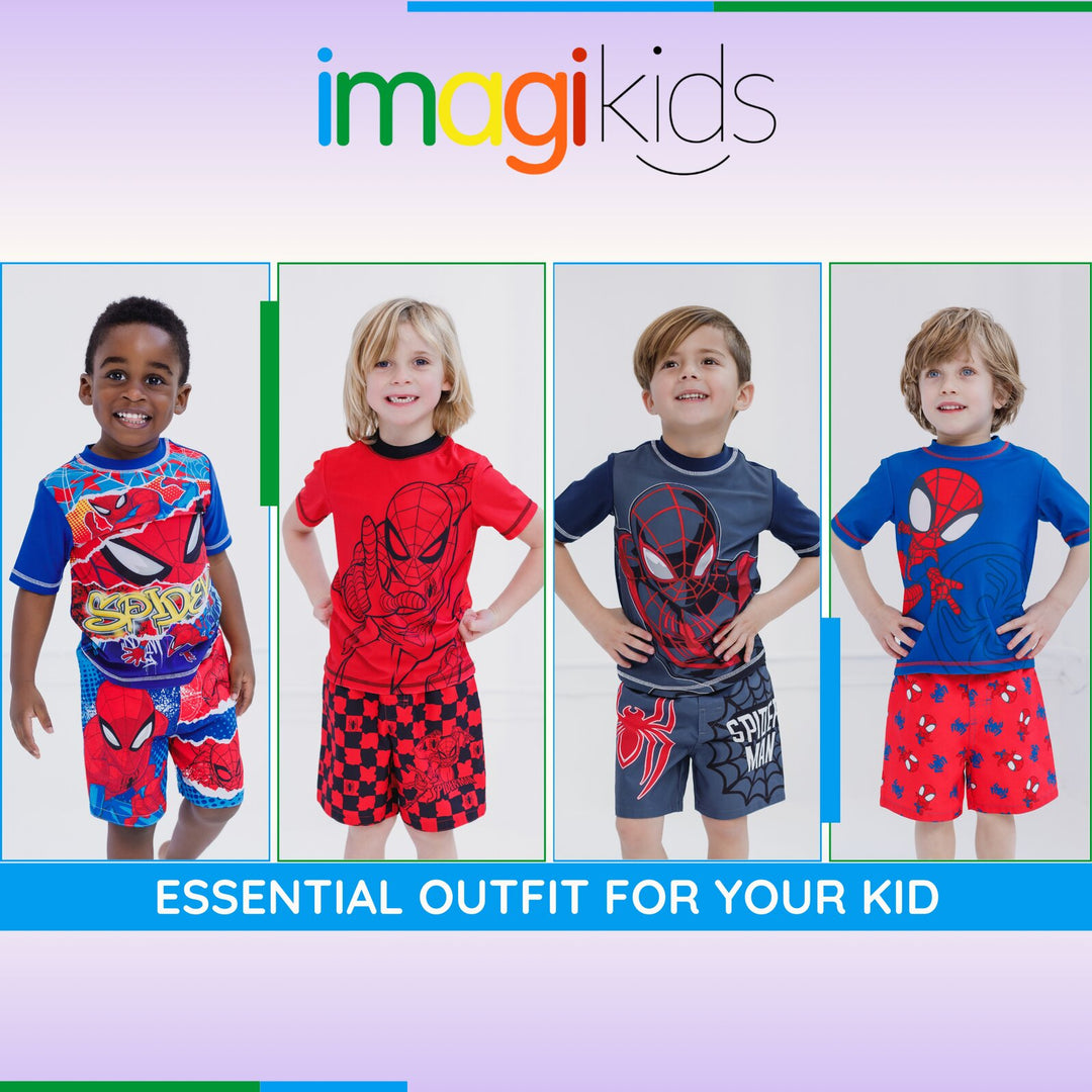 Marvel Spider-Man Boys' 2-Piece Rash Guard and Swim Trunks Set Graffiti