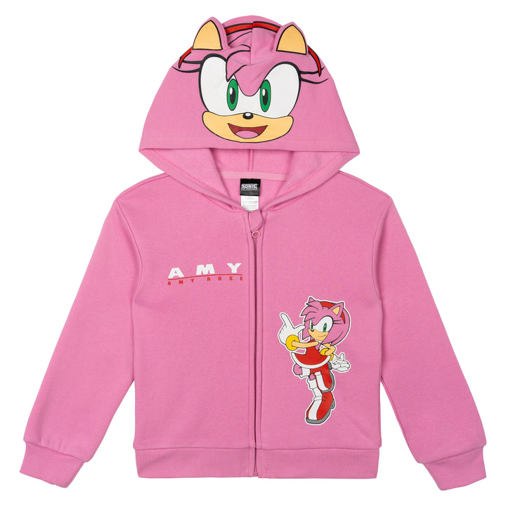 SEGA Sonic the Hedgehog Amy Rose Girls' Fleece Cosplay Zip-Up Hoodie Pink