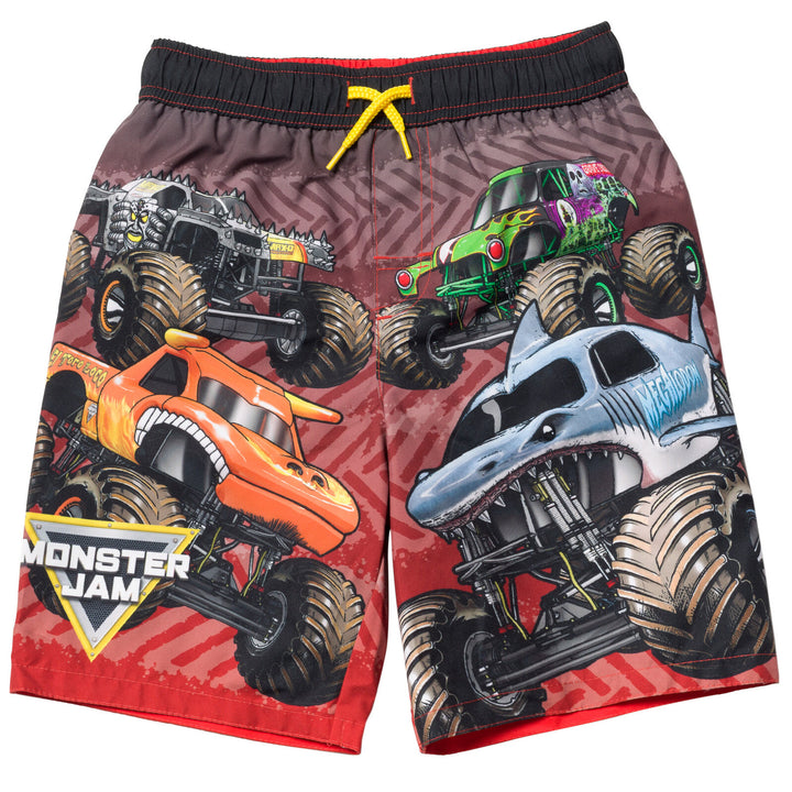 Monster Jam Boys' Swim Trunks with Mesh Lining Charcoal Red