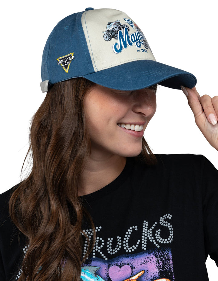 Monster Jam Adult Men or Women Adjustable Strapback Baseball Cap Blue Beige
