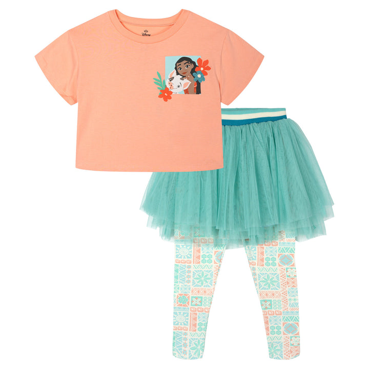 Moana Girls' Glitter T-Shirt and Tutu Leggings Set Coral Teal