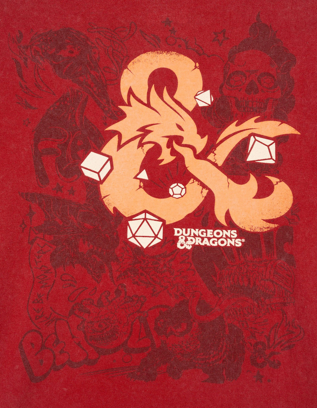Dungeons & Dragons Graphic Logo Ringer T-Shirt Textured Red Coral