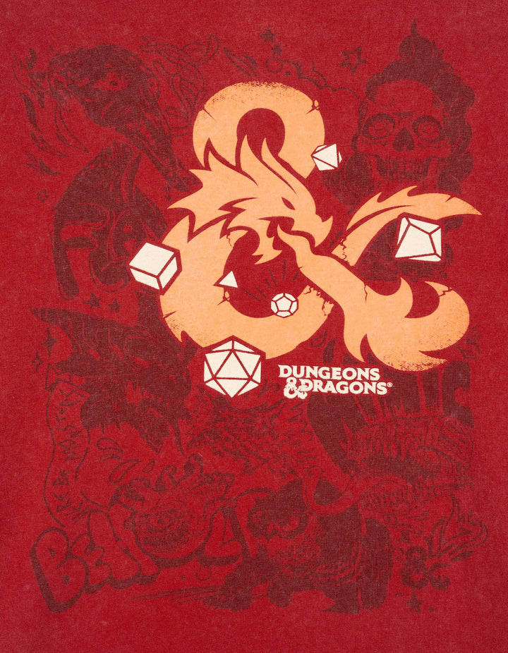 Dungeons & Dragons Graphic Logo Ringer T-Shirt Textured Red Coral