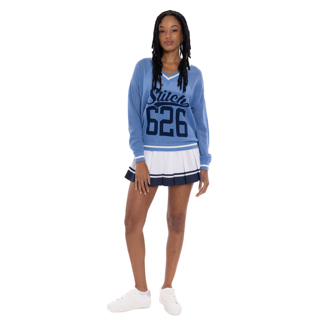 Lilo & Stitch Women's V-Neck Knit Sweater Light Blue