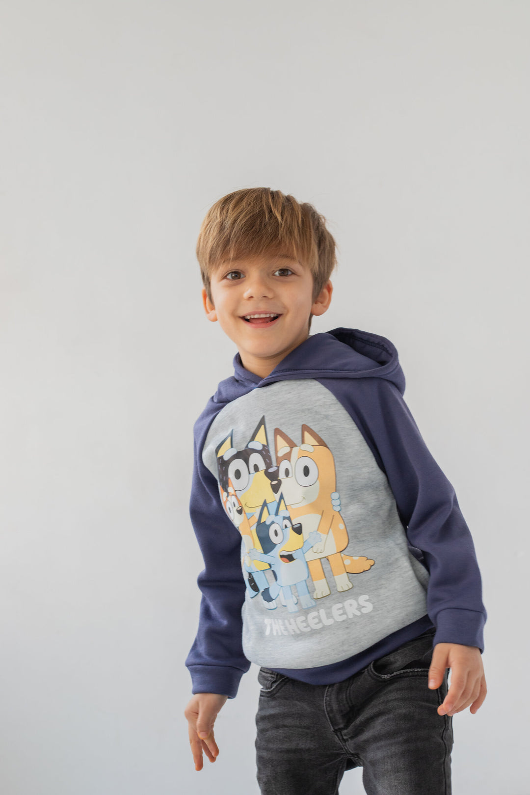 Bluey Boys' Fleece Hooded Sweatshirt Navy Heather Grey