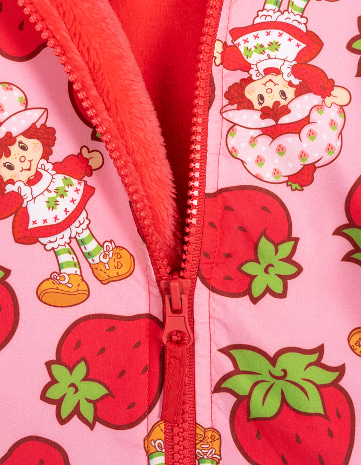 Strawberry Shortcake Girls' Zip-Up Hooded Windbreaker Jacket Pink