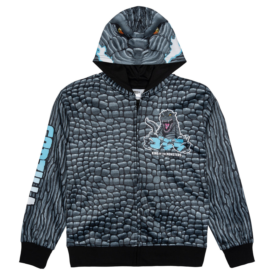 Godzilla Boys' Cosplay Fleece Zip-Up Hoodie Charcoal