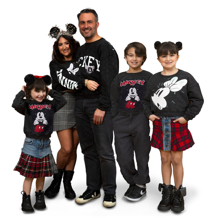 Disney Mickey Mouse Mineral Wash French Terry Pullover Sweatshirt Washed Black