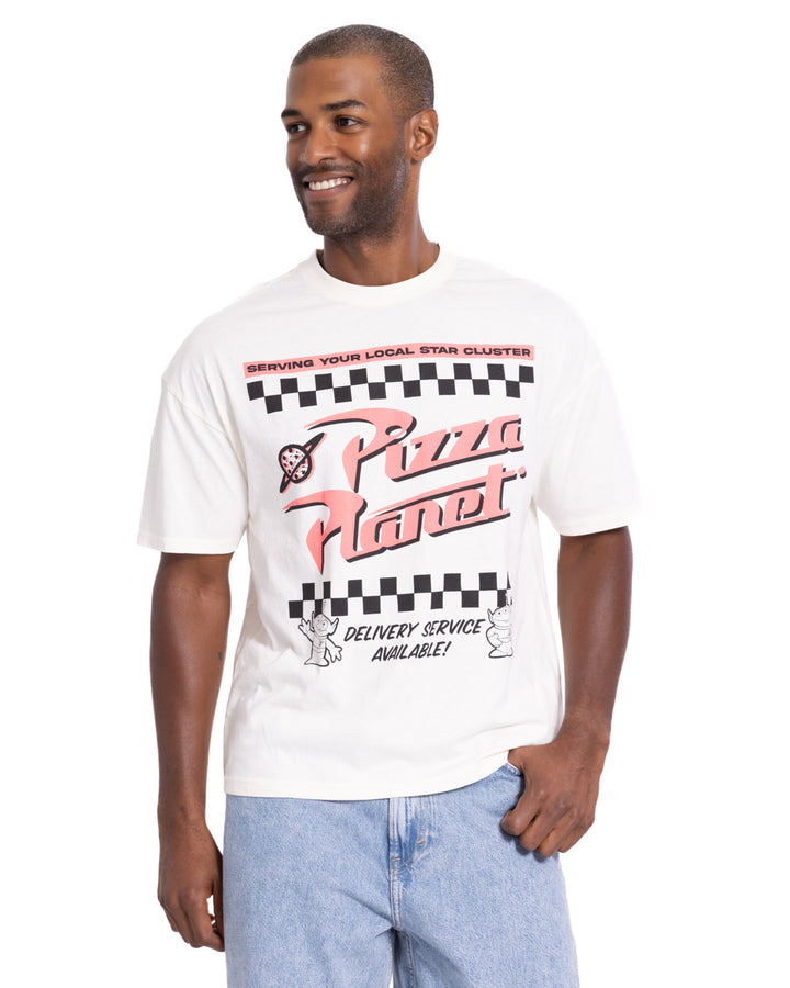 Disney Toy Story Alien (Toy Story) Men's Short Sleeve T-Shirt Pizza Planet Cream