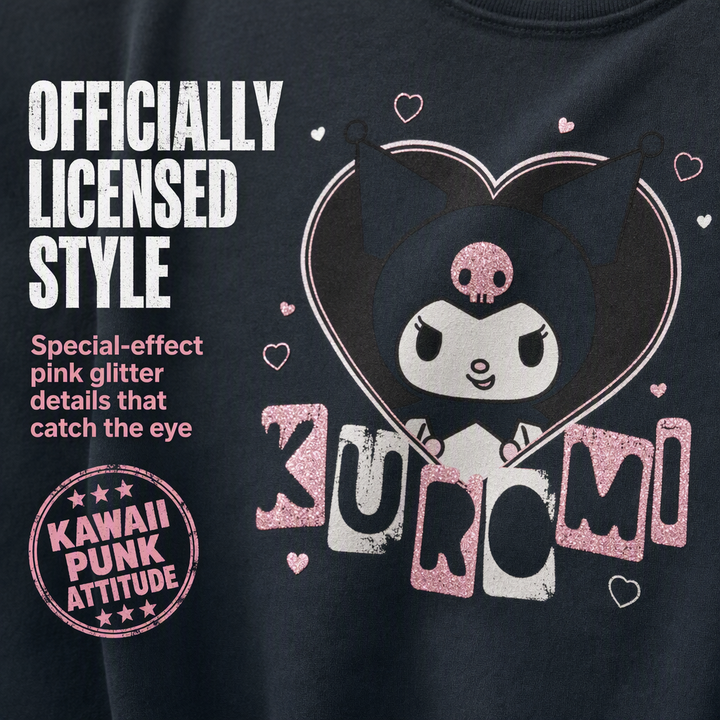 Hello Kitty Kuromi Girls' Fleece Sweatshirt and Plaid Pleated Skirt Set Charcoal