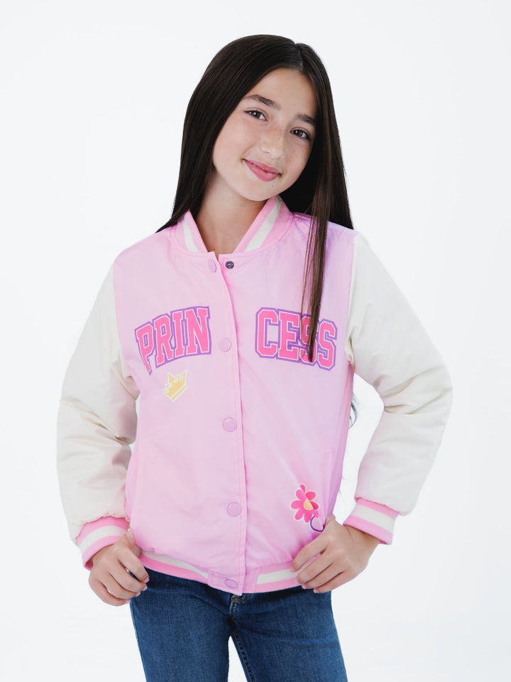 Disney Princess Girls' Varsity Bomber Jacket Pastel Pink