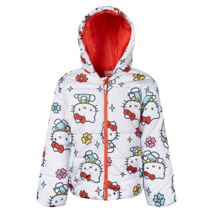 Hello Kitty Girls' Hooded Puffer Coat White