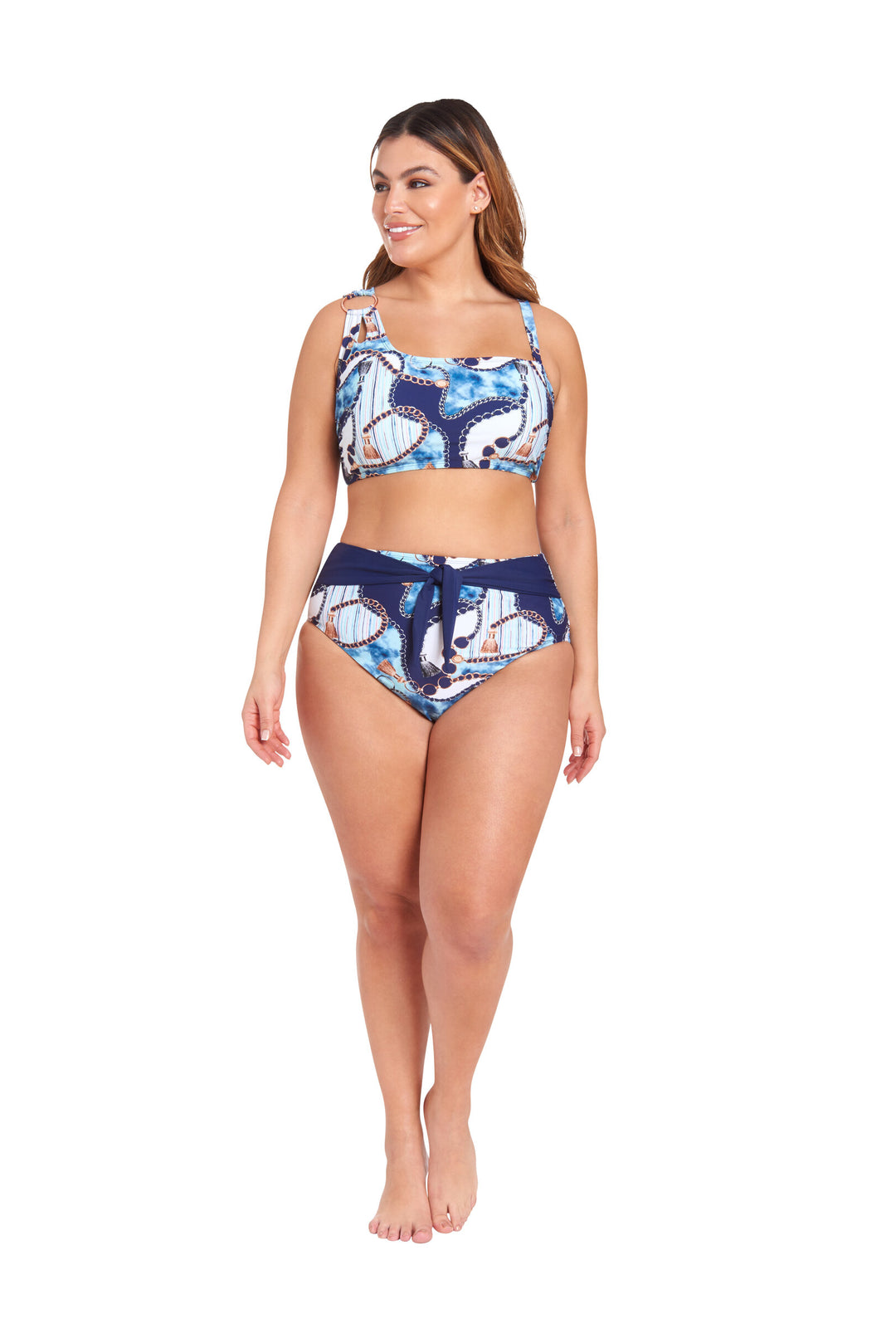LYSA Women's Cropped Swimwear Bikini Top Blue Watercolor