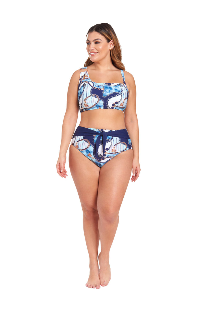 LYSA Women's Cropped Swimwear Bikini Top Blue Watercolor