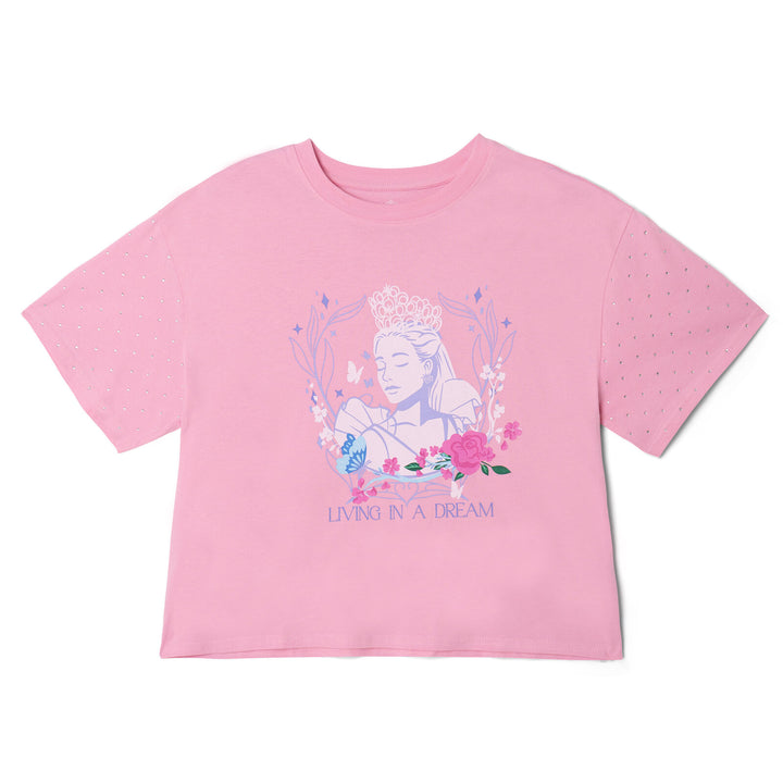 Wicked Glinda Women's Cropped Drop Shoulder T-Shirt Bon Bon Pink