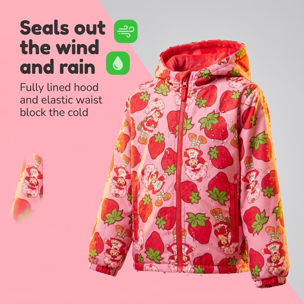 Strawberry Shortcake Girls' Zip-Up Hooded Windbreaker Jacket Pink