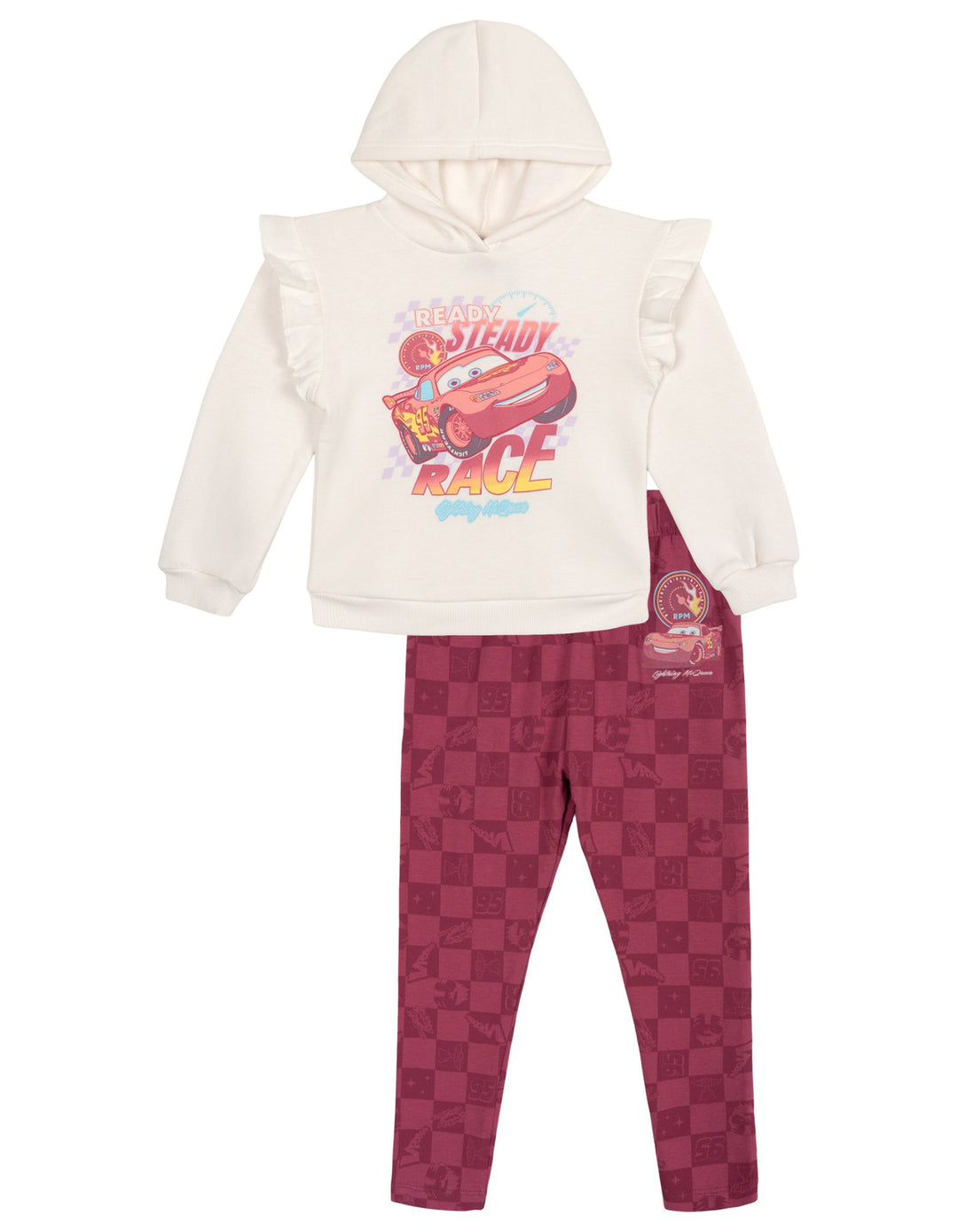 Cars Girls' Fleece 2-Piece Hoodie and Leggings Set McQueen White Pink