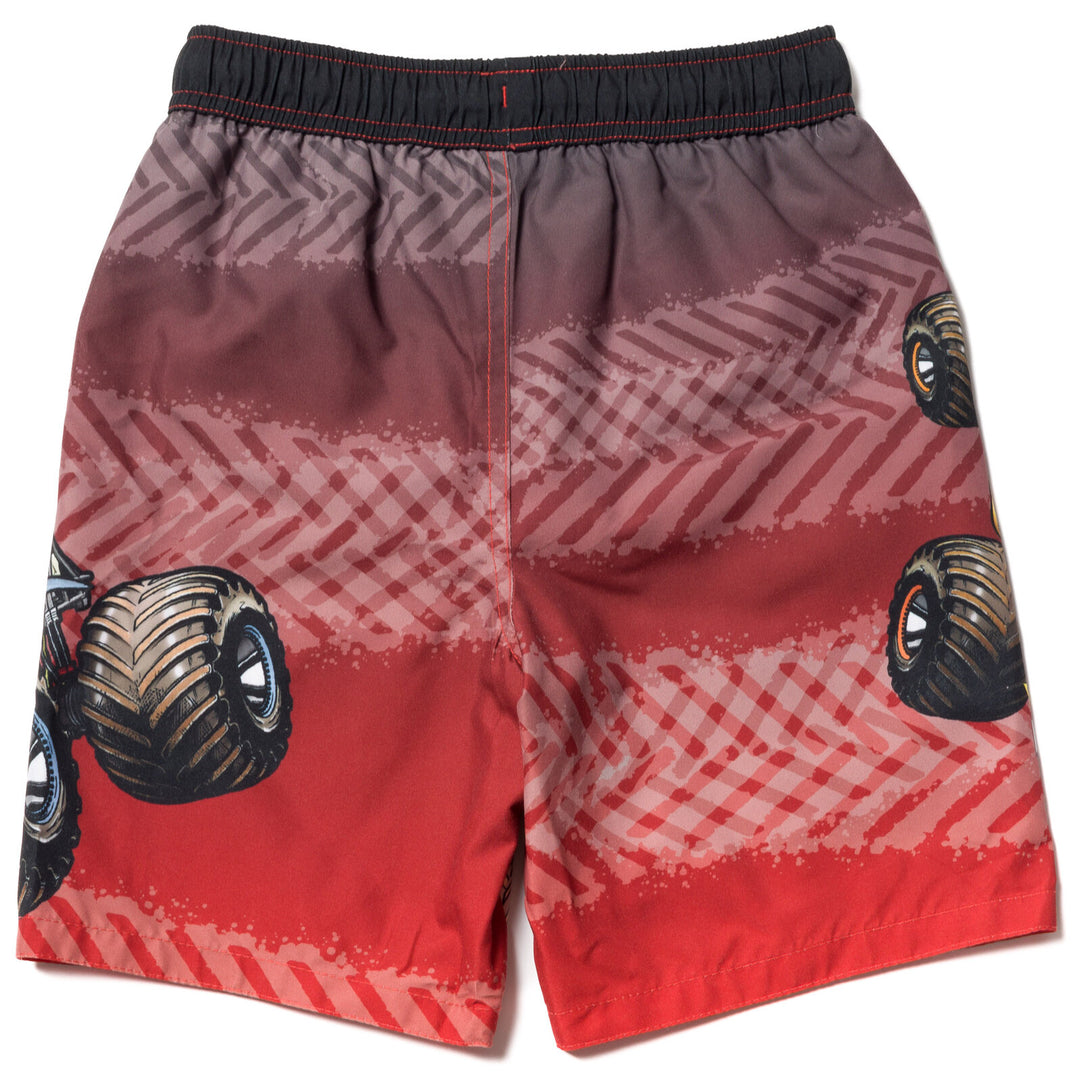 Monster Jam Boys' Swim Trunks with Mesh Lining Charcoal Red