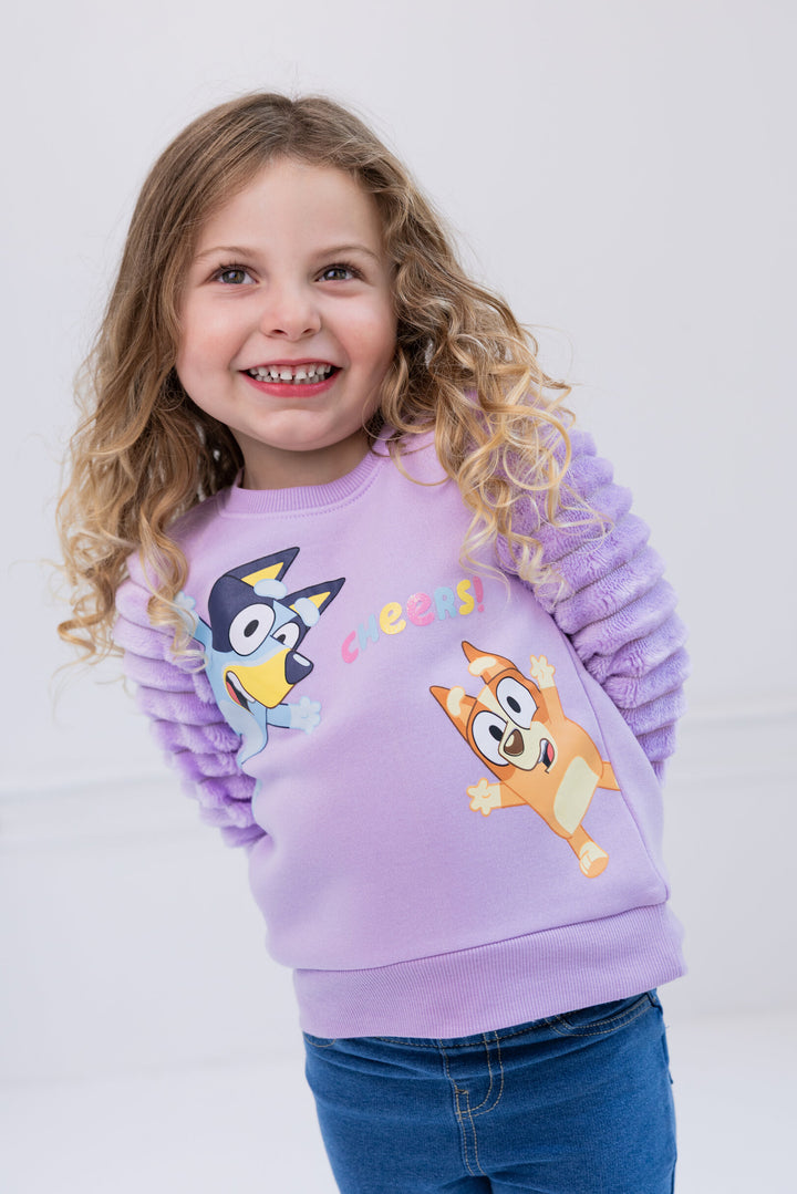 Bluey Girls' Faux Fur Pullover Sweatshirt Lavender