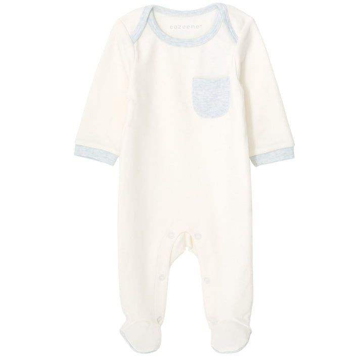 Cozeeme Baby Boy or Girl Footed Sleep N Play Cream Heather Blue