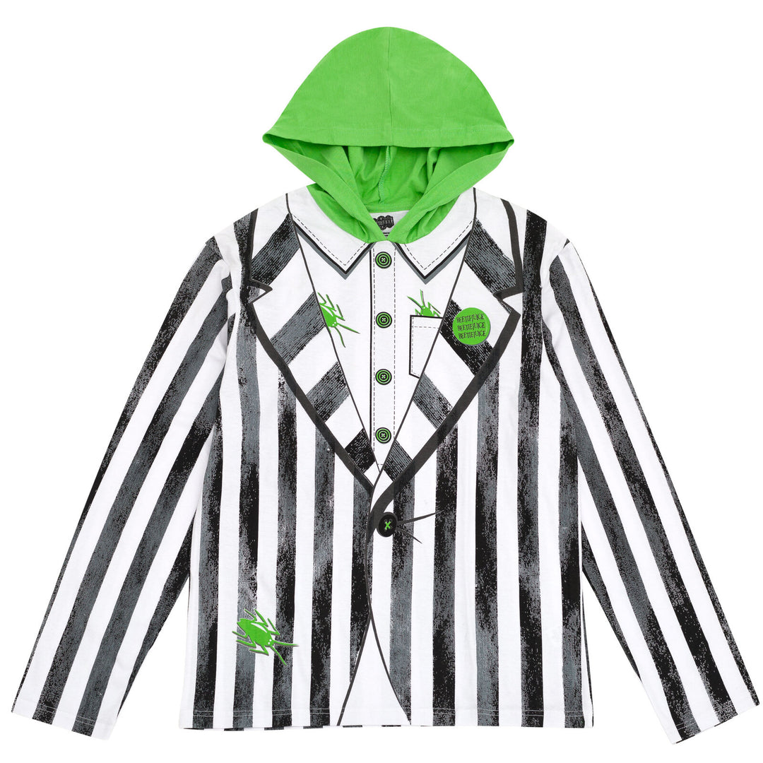 Beetlejuice Adult Men or Women Cosplay Pullover Hoodie White Black Stripe