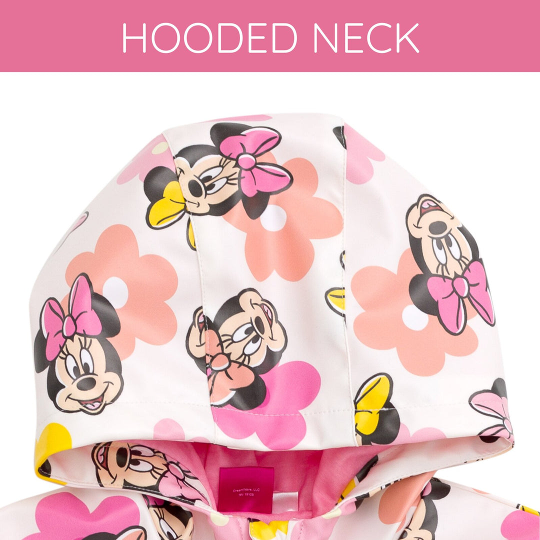 Minnie Mouse Girls' Hooded Zip-Up Rain Jacket Floral White
