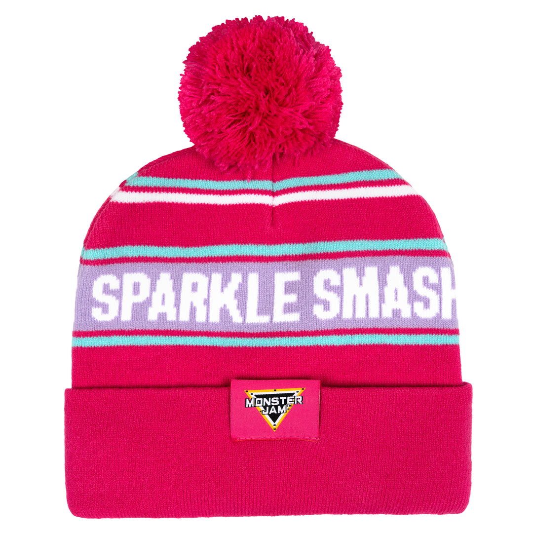 Monster Jam Sparkle Smash Women's Knit Beanie Hat Fuchsia