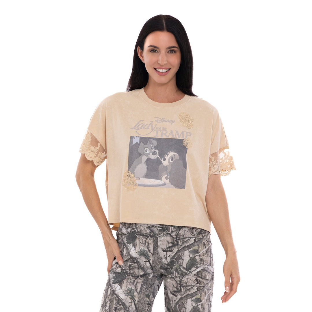 Disney Lady and the Tramp Women's Short Sleeve T-Shirt Beige