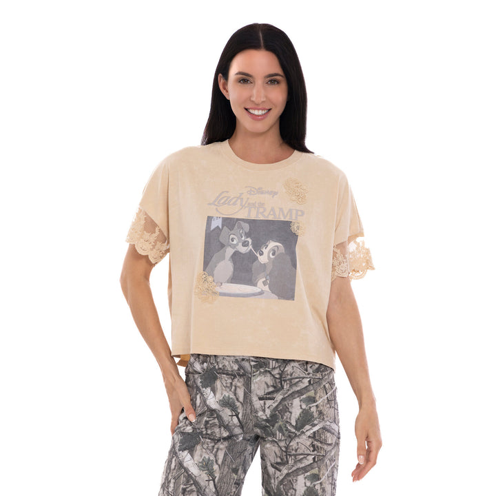 Disney Lady and the Tramp Women's Short Sleeve T-Shirt Beige