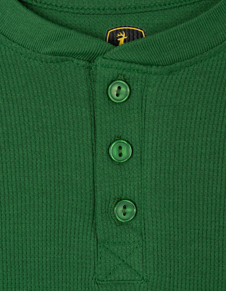 John Deere Boys' Waffle Knit Henley Shirt Classic Green