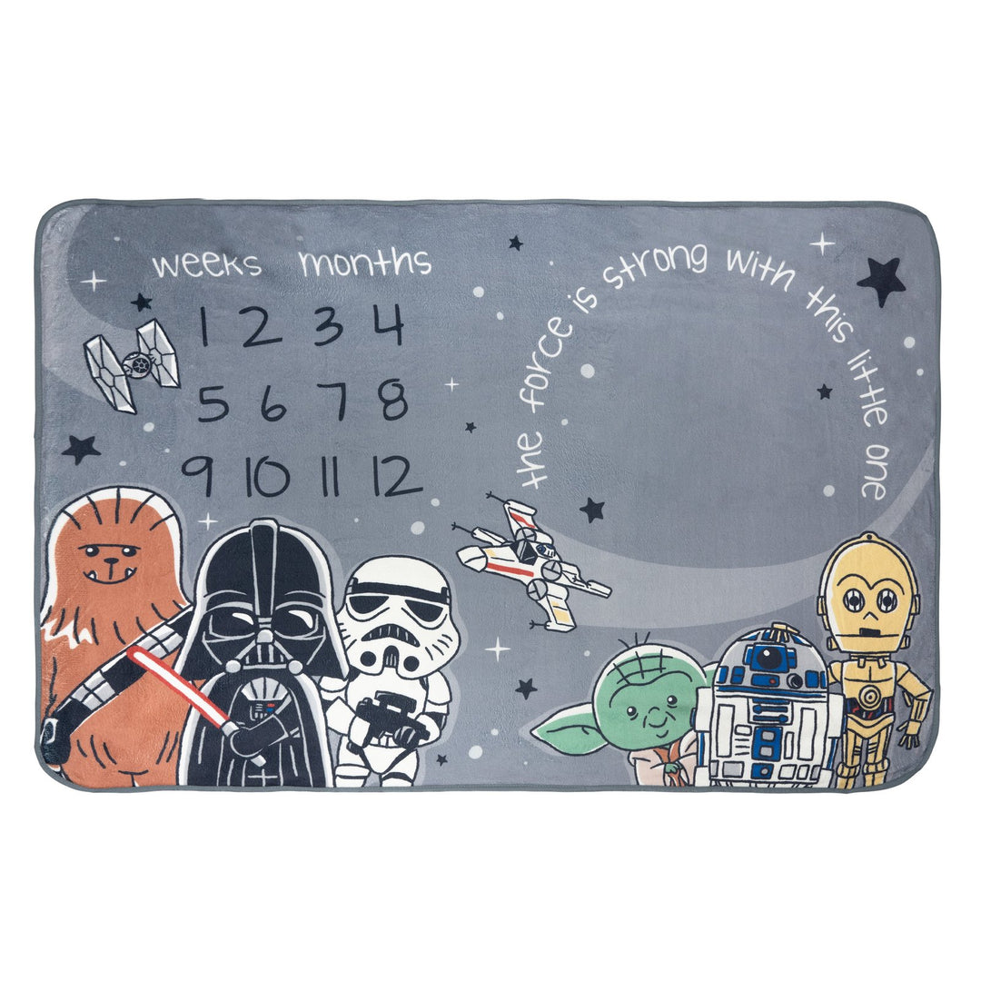 Star Wars Baby Boy or Girl New Baby 4-Piece Bodysuit and Blanket Set Cool Gray