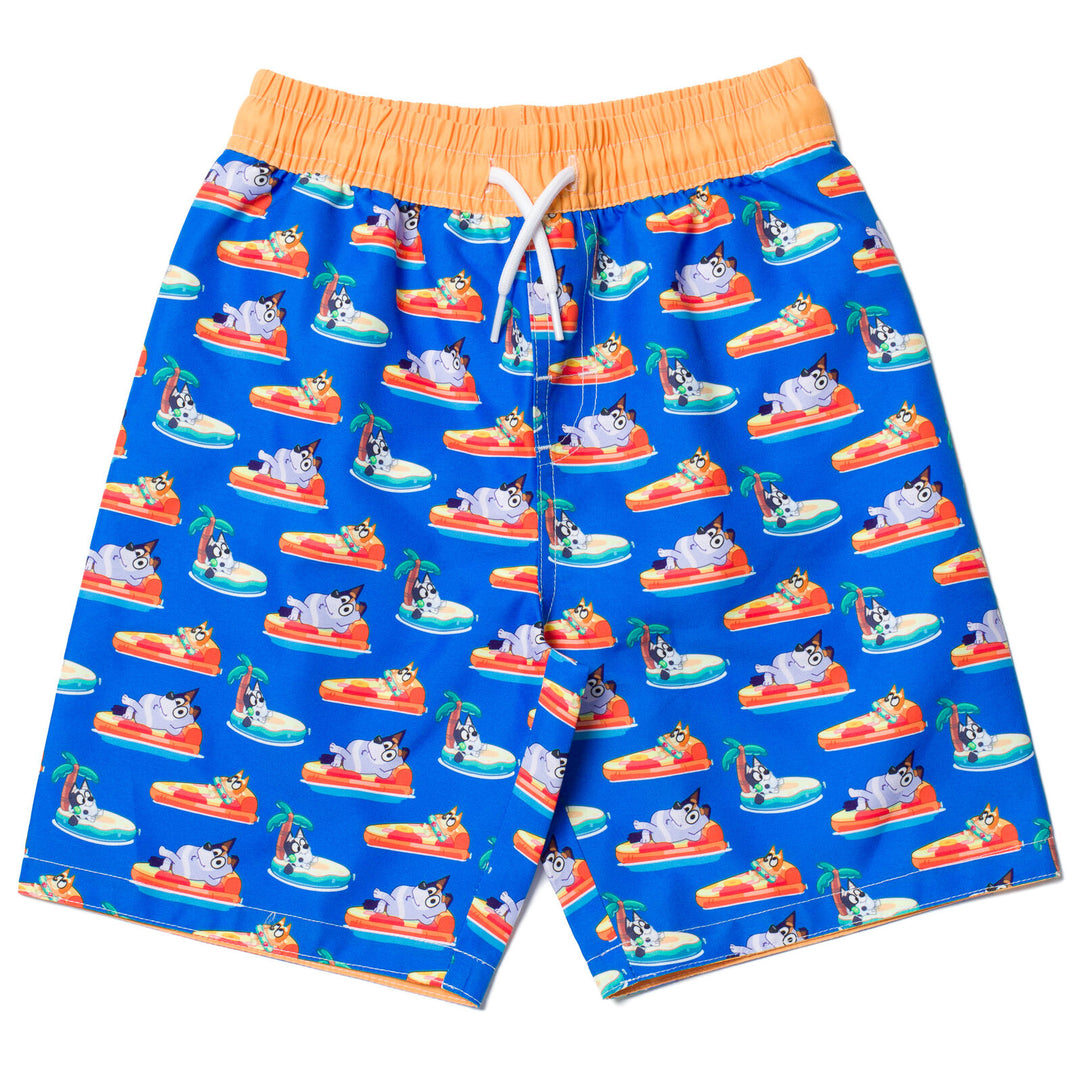 Bluey Boys' Swimwear 2-Piece Rash Guard and Swim Trunks Set Bingo Blue Orange