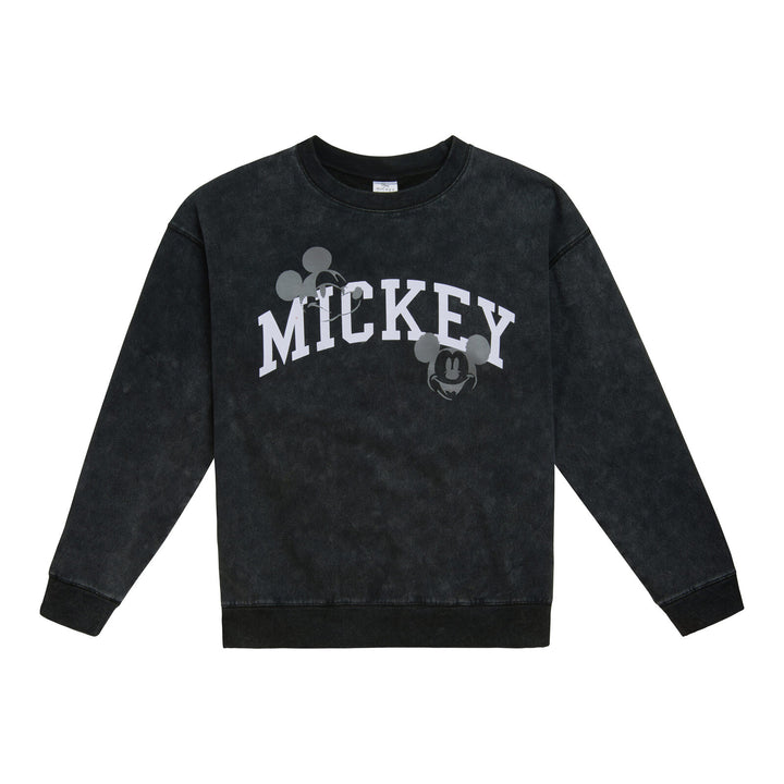 Disney Mickey Mouse Mineral Wash French Terry Pullover Sweatshirt Washed Black
