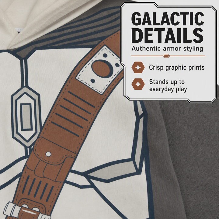 Star Wars The Mandalorian Boys' Cosplay Hooded T-Shirt Grey