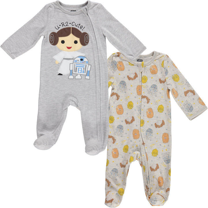 Star Wars Baby Girls' 2-Pack Footed Sleep N Play Light Grey Leia R2D2
