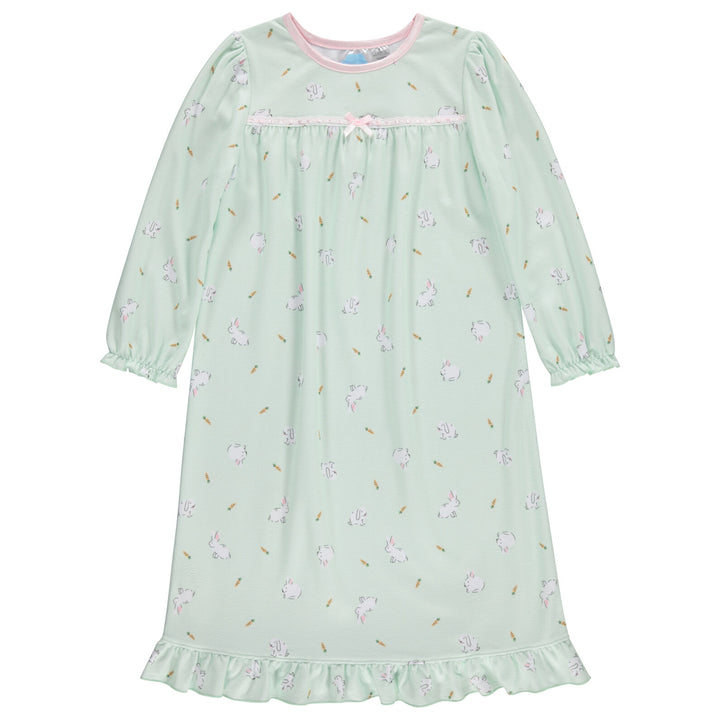 Dreamwave Girls' Long Sleeve Pajama Nightgown Mint Bunny Print