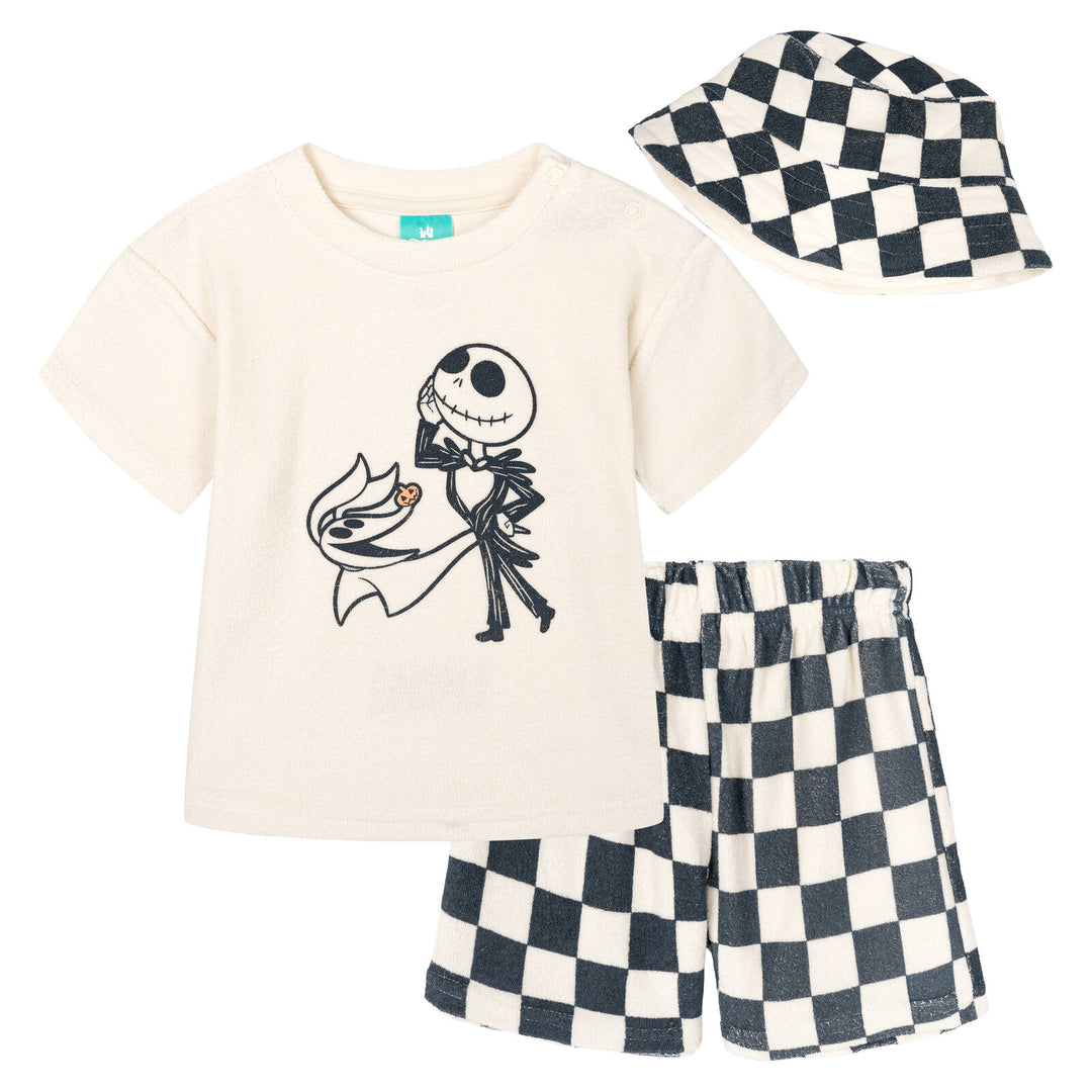 Nightmare Before Christmas Baby Boys' 3-Piece T-Shirt and Shorts Set with Bucket Hat Jack Zero Cream