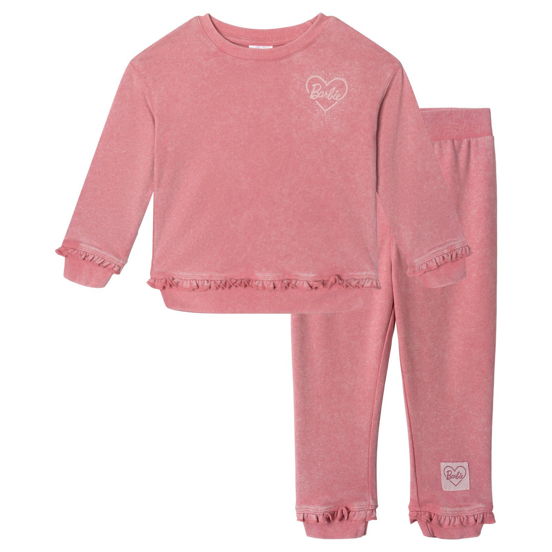 Barbie Girls' 2-Piece Fleece Sweatshirt and Joggers Set Pink Cloud Wash