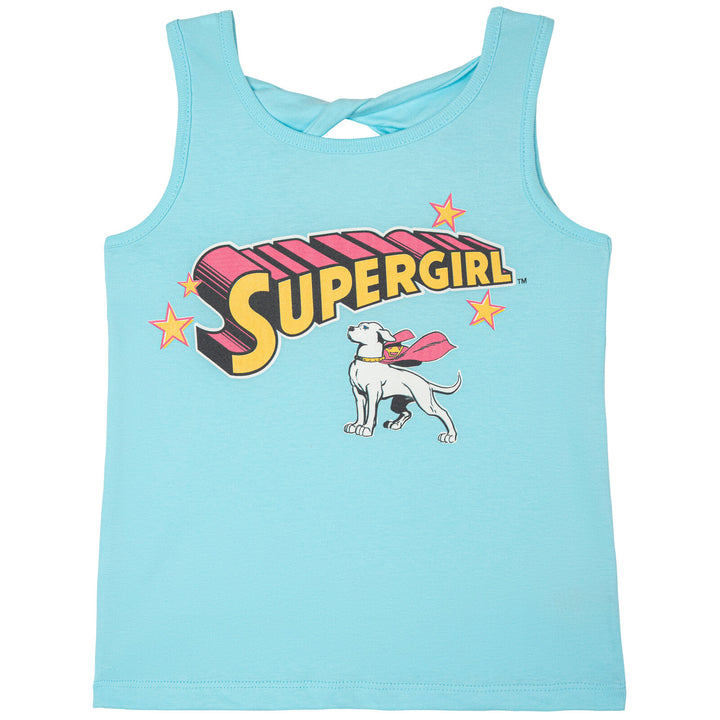 DC Comics Justice League Supergirl Girls' Athletic Tank Top and Shorts Set Krypto Blue Pink
