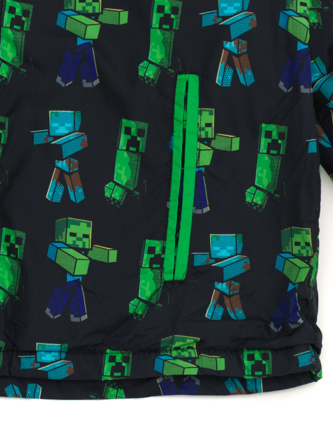 Minecraft Hooded Zip-Up Rain Jacket Creeper Zombie Black