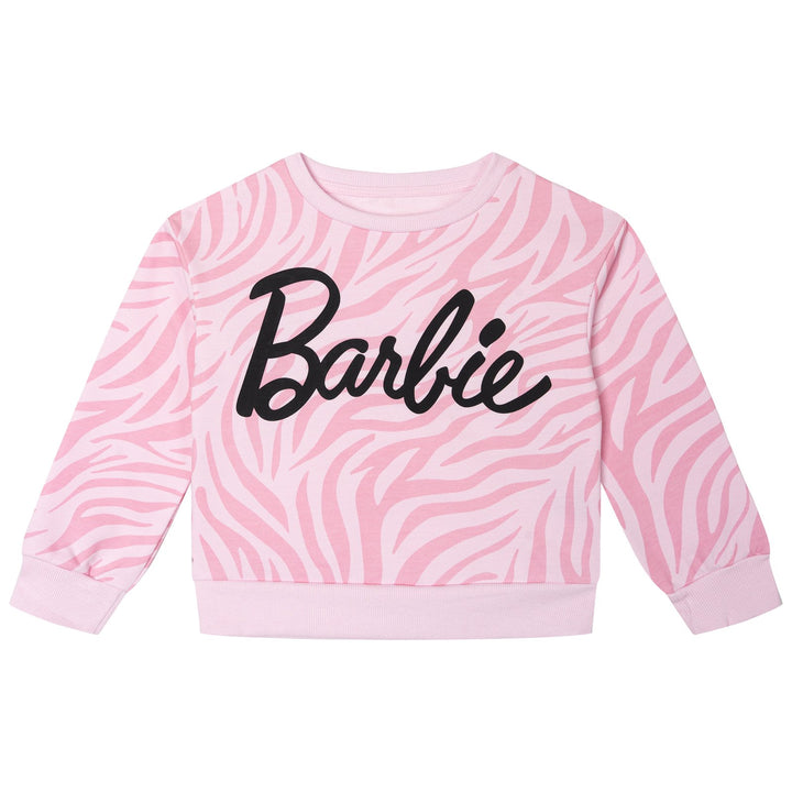 Barbie Girls' Fleece Sweatshirt and Flare Leggings Set Pink Zebra Black