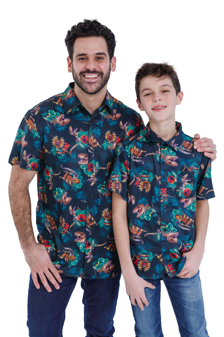 Jurassic World Jurassic Park T-Rex Men's Shirt Navy Dino Tropical