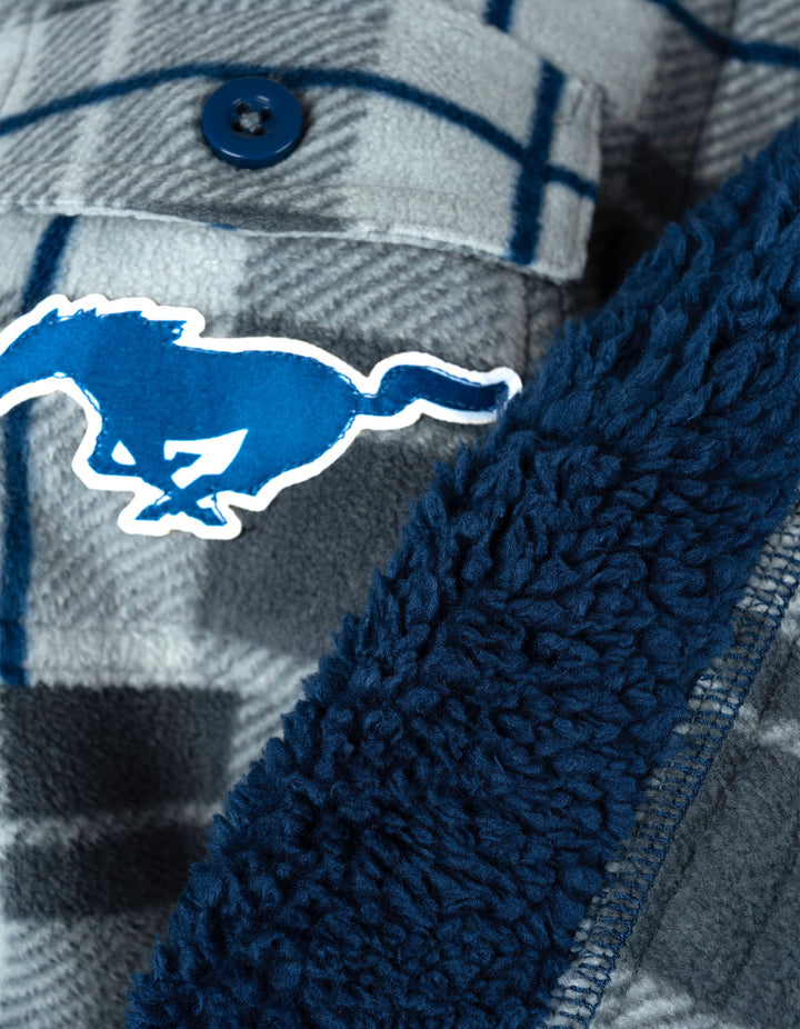 Ford Mustang Boys' Fleece Shacket Grey Blue Plaid