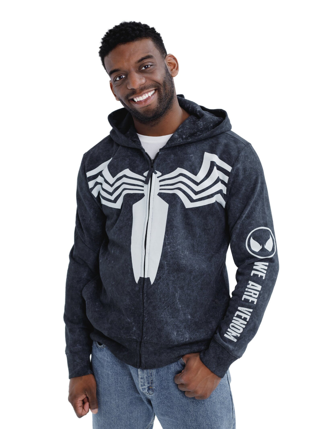 Marvel Spider-Man Venom Cosplay Fleece Zip-Up Hoodie Mineral Black