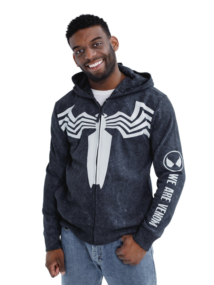 Marvel Spider-Man Venom Cosplay Fleece Zip-Up Hoodie Mineral Black
