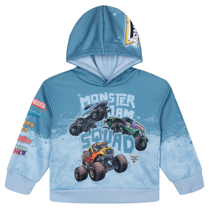 Monster Jam Boys' Sublimated Fleece Hooded Sweatshirt Icy Slate Blue