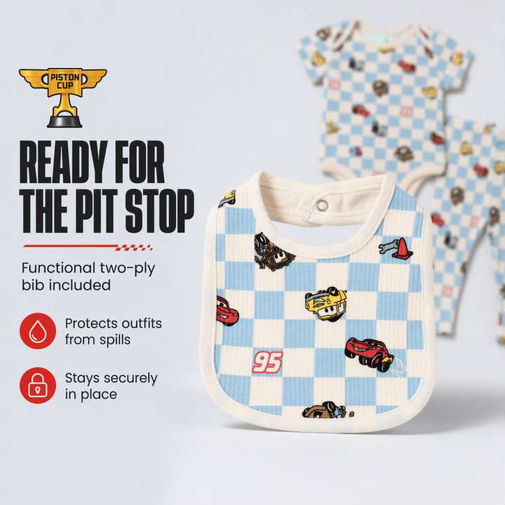 Cars Baby Boys' Bodysuit Pants and Bib Set McQueen Mater Blue