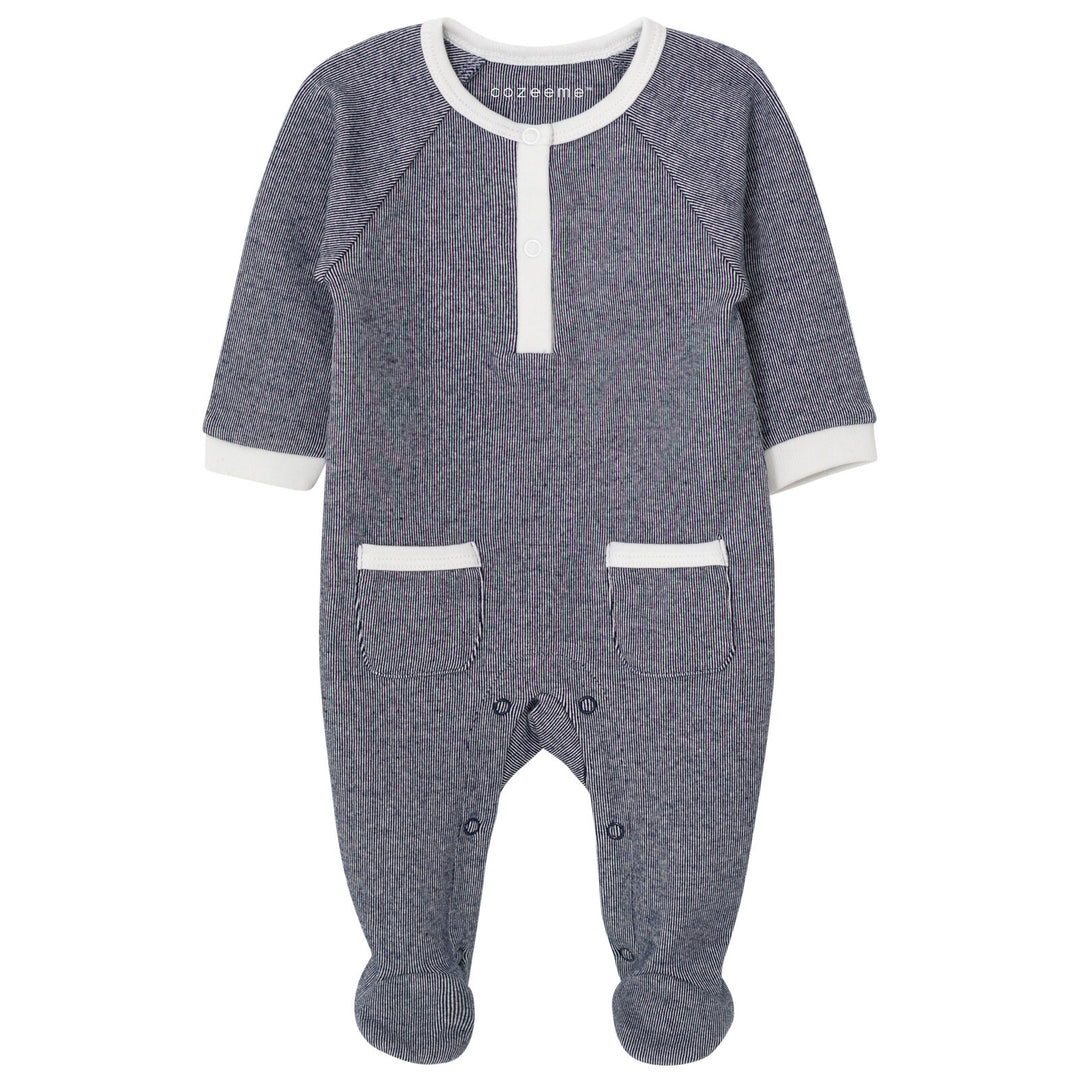 Cozeeme Baby Boy or Girl Footed Sleep N Play Navy White Stripe
